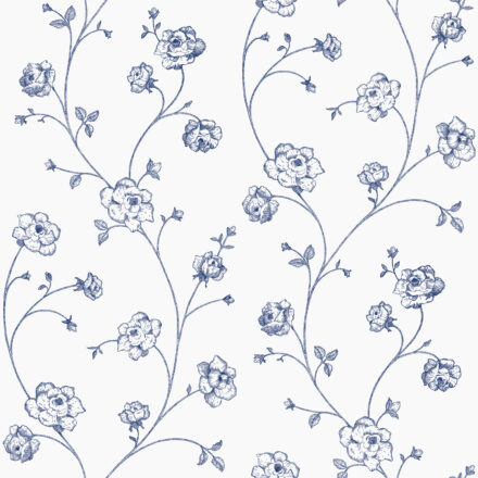 Kék - fehér rózsa virágos tapéta