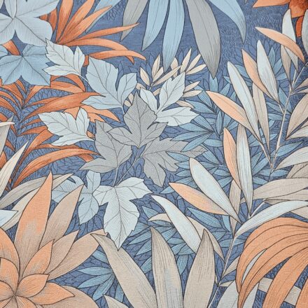 Egzotikus botanikai mintás vinyl tapéta kék – terrakotta színkombinációban