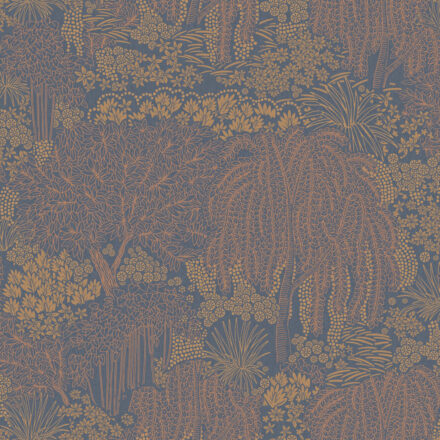 Kék Decoprint tapéta stilizált erdő mintával