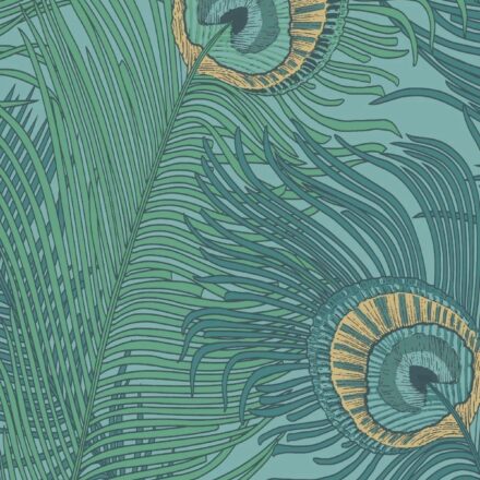 Kékes zöld pávatoll mintás design tapéta