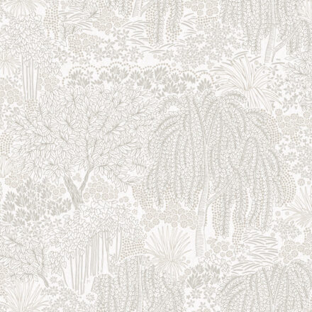 Szürkés fehér Decoprint tapéta stilizált erdő mintával