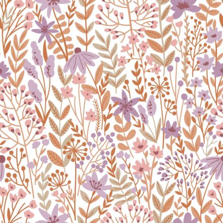 Terrakotta – lila vadvirágos vlies tapéta