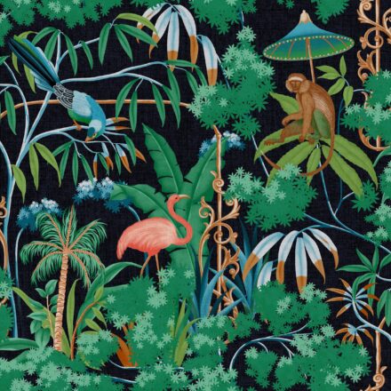 Sötétkék dzsungel mintás design tapéta