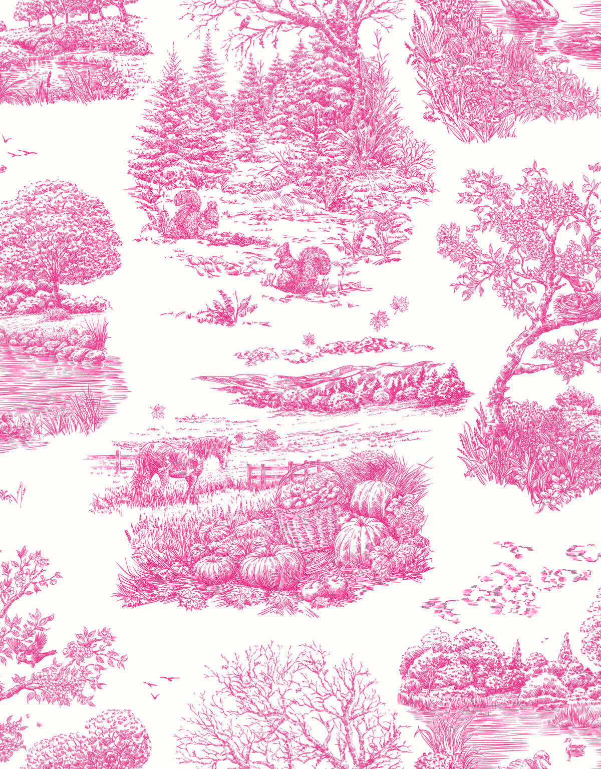 Pink toile tapéta vidéki idillel