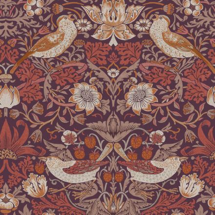 Bordó – lila William Morris tapéta madárkákkal